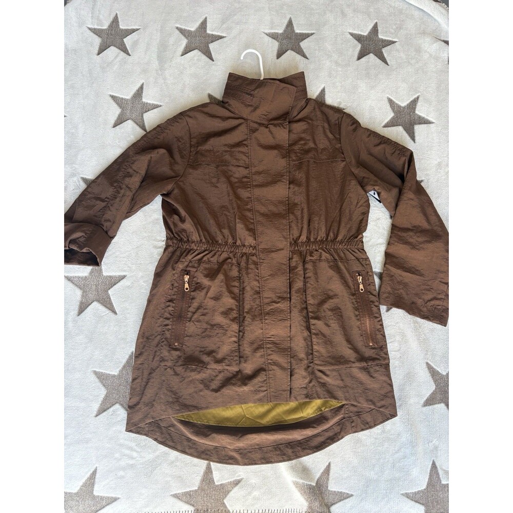 G E T Jacket Womens Large Rain Windbreaker Full Zip Cinched Waist Hoodie